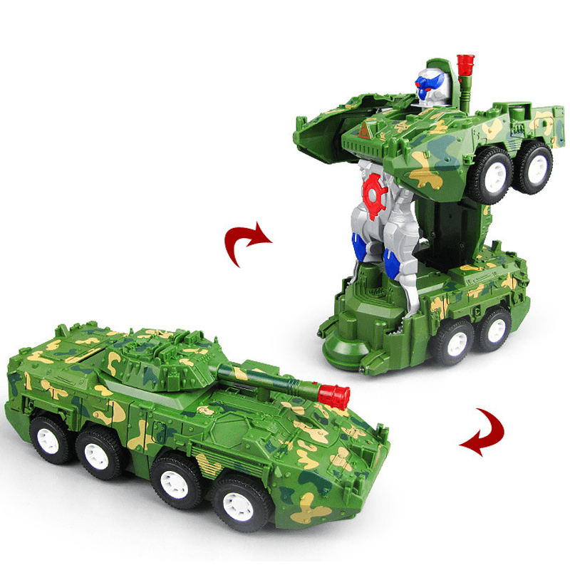 Kids Electric Toys Transforming Armored Vehicle Car with LED Light Music Sound Children Gift - MRSLM