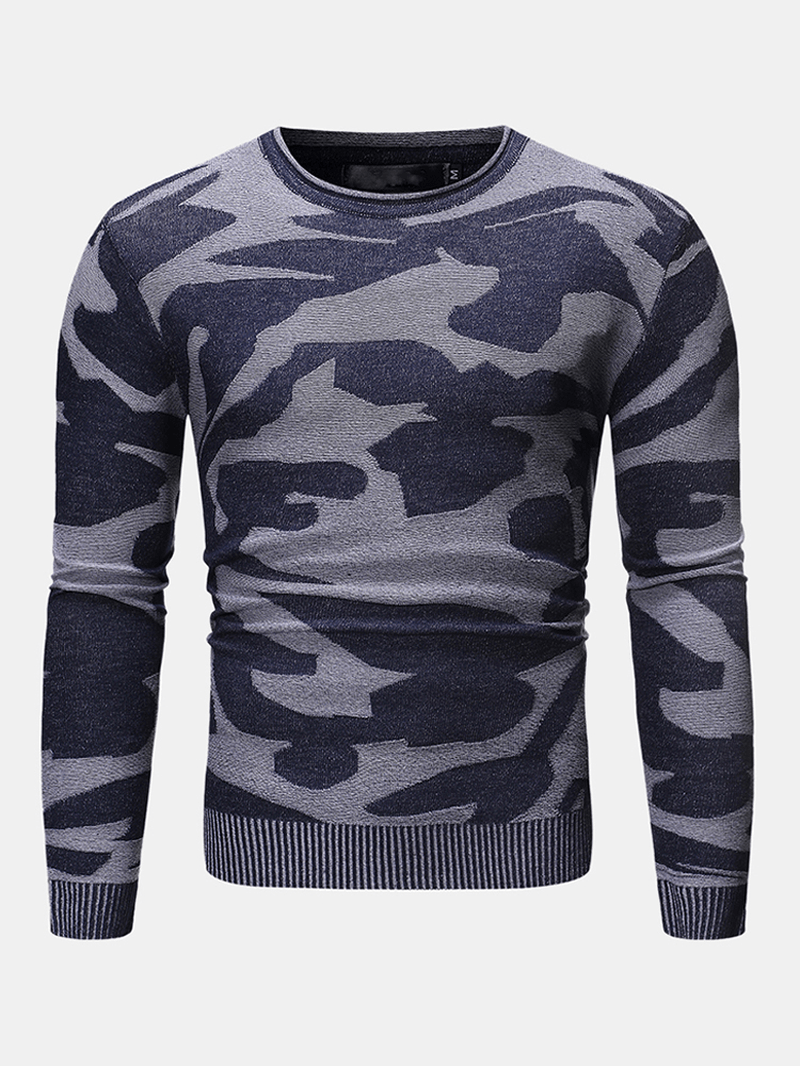Mens Camouflage Pattern Crew Neck Long Sleeve Casual Sweaters - MRSLM