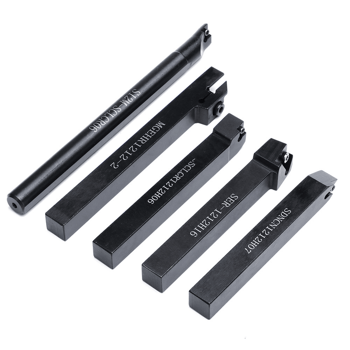 5Pcs 12Mm Shank Turning Tool Holder Set with Inserts Blade Wrench for Bench Lathe CNC - MRSLM