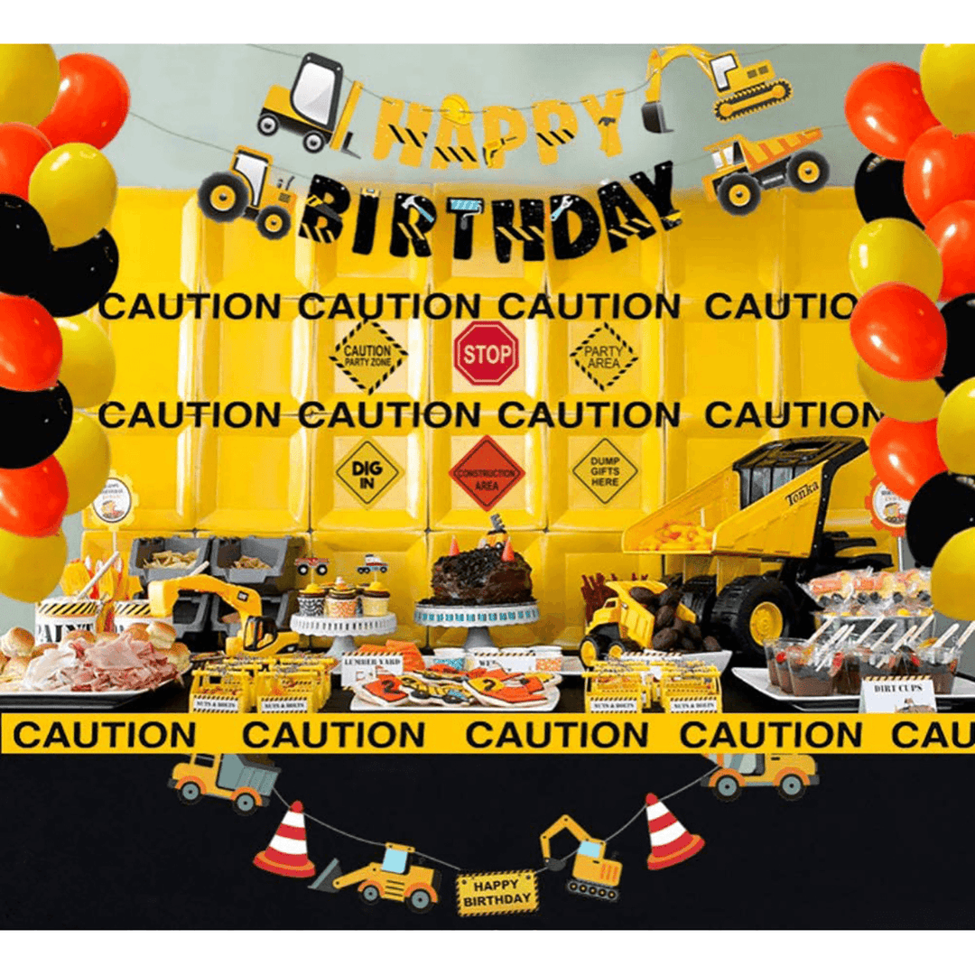 Construction Truck Birthday Flag Sign Cake Insert Aluminum Film Balloon Engineering Car for Party Decoration - MRSLM