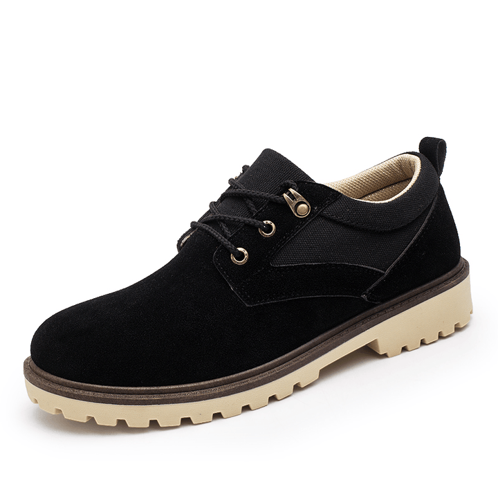 Men Retro Synthetic Suede Stitching Canvas Comfy Wearable Casual Tooling Shoes - MRSLM