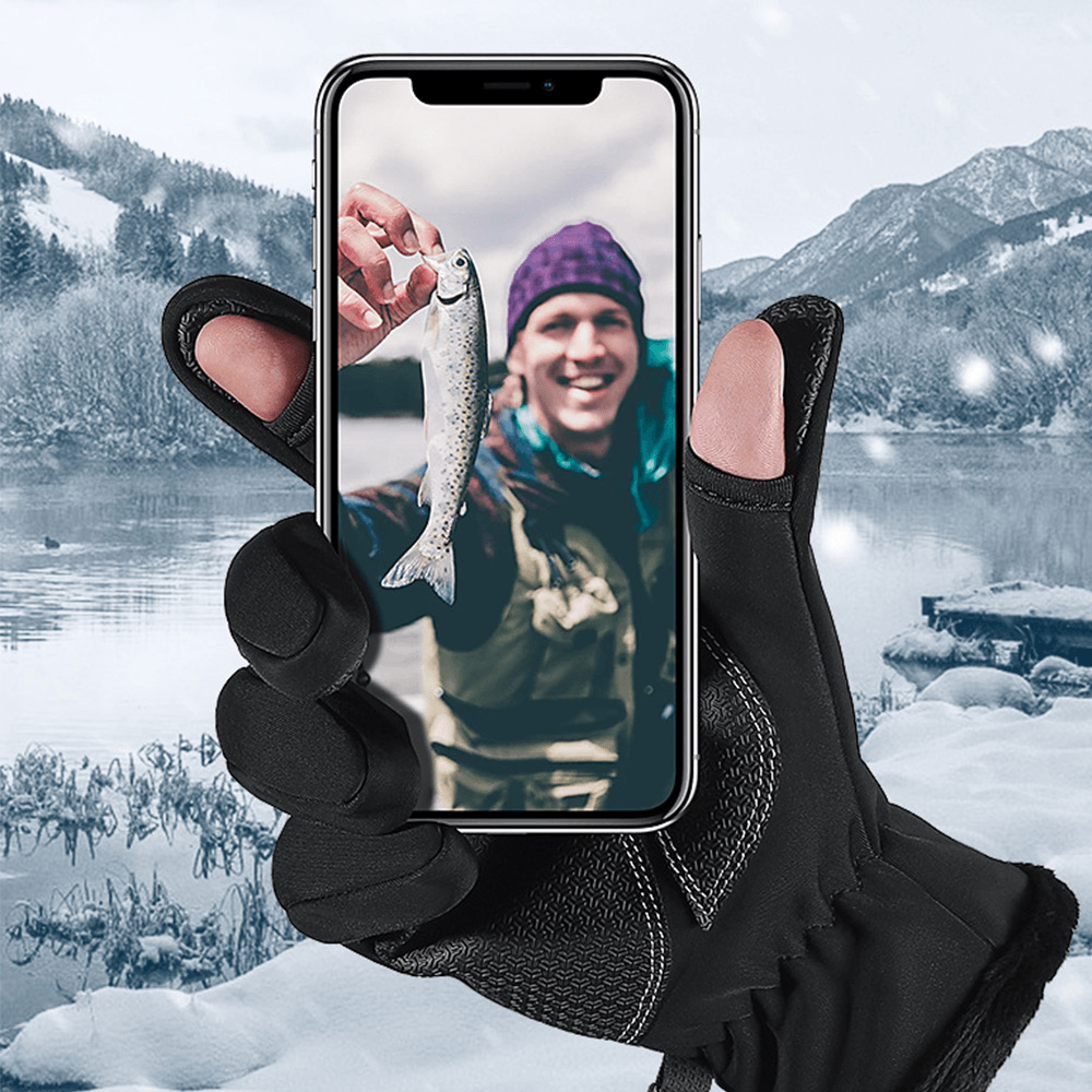 Unisex 2-Fingerless Winter Outdoor Sports Workout Biking Gloves Two Finger Design Free Control Touch Screen Warm Waterproof Gloves - MRSLM