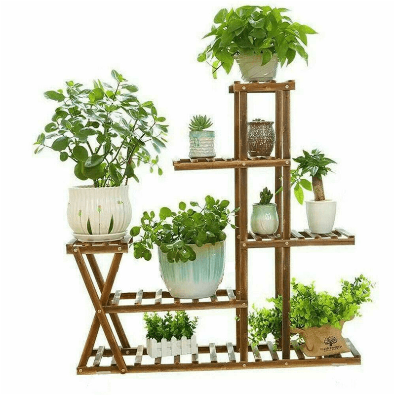Plant Stand Flower Pot Wooden Rack Organizer Shelf for Garden - MRSLM
