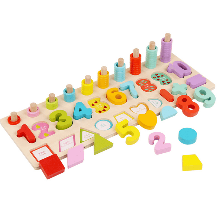 Kids Wooden Math Puzzle Toys Numbers Learning Hand-Eye Coordination Educational Games - MRSLM
