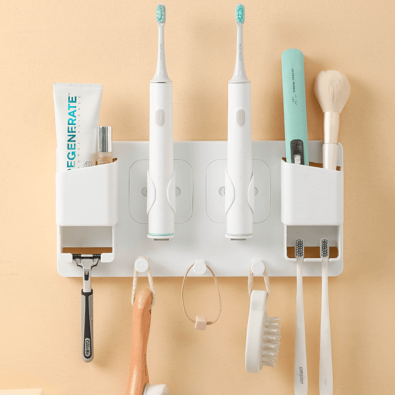 Multifunctional Wall-Mounted Toothbrush Holder Gravity Induction Gripping Toothbrush Holder Shaver Holder with Hook Design - MRSLM