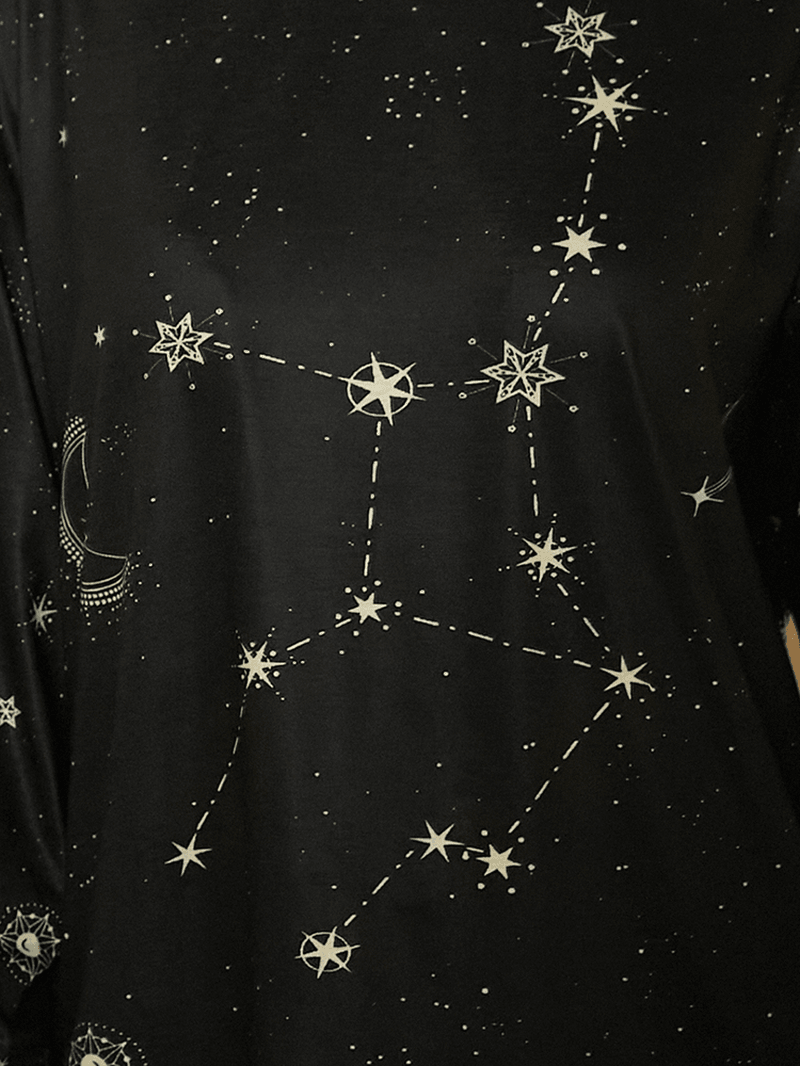 Women Virgo Print Stars Moon O-Neck Long Sleeve Casual T-Shirt - MRSLM