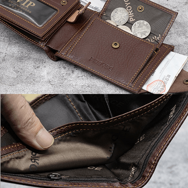 Men PU Leather Trifold Hasp Large Capacity Retro Casual Card Holder Coin Wallet - MRSLM