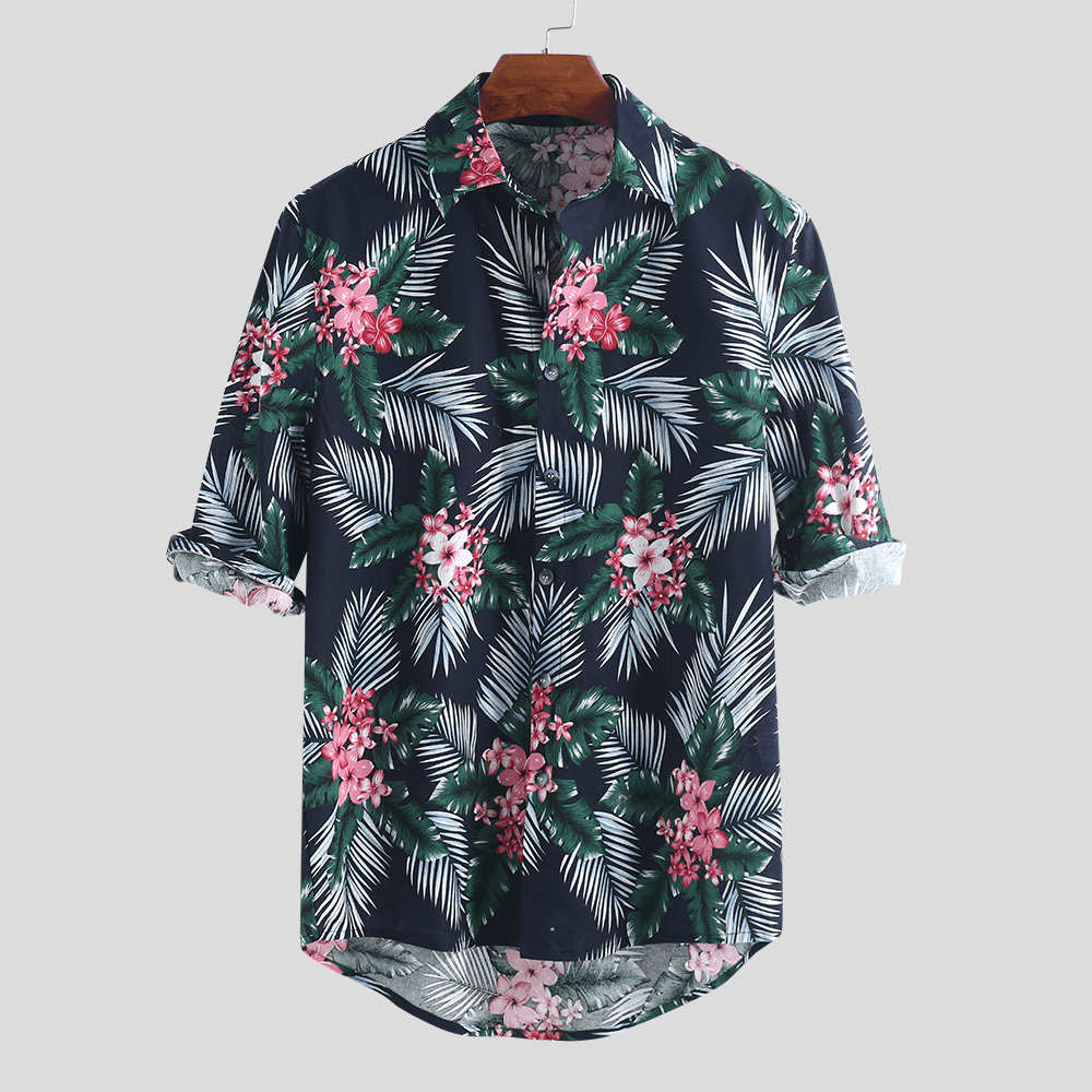 Charmkpr Men Tropical Plants Printed Hawaiian Casual Shirts - MRSLM