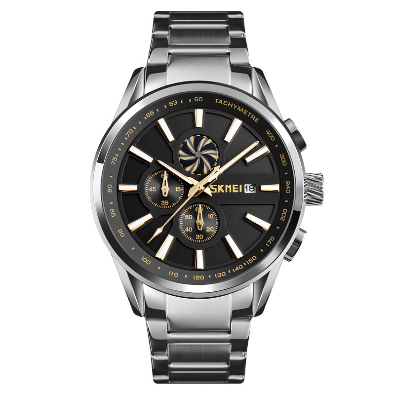 SKMEI 9175 Multifunction Calendar Business Style Men Wrist Watch Steel Band Quartz Watch - MRSLM