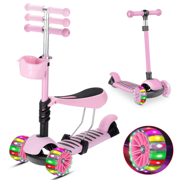 2-In-1 LED Kick Scooter Kids 3 Flashing Wheel Adjustable Height Balance Toddler Gift - MRSLM