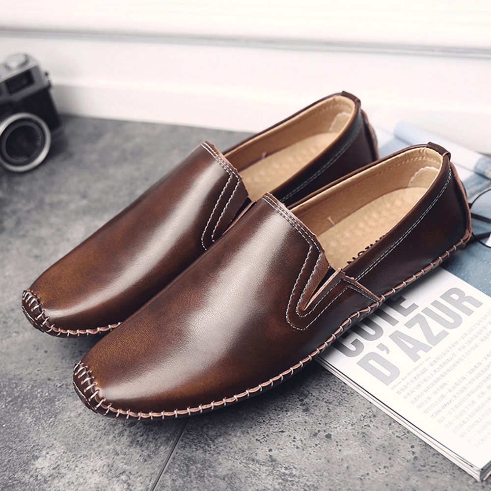Men Casual Comfy Genuine Leather Slip on Flat Loafers Loafers - MRSLM