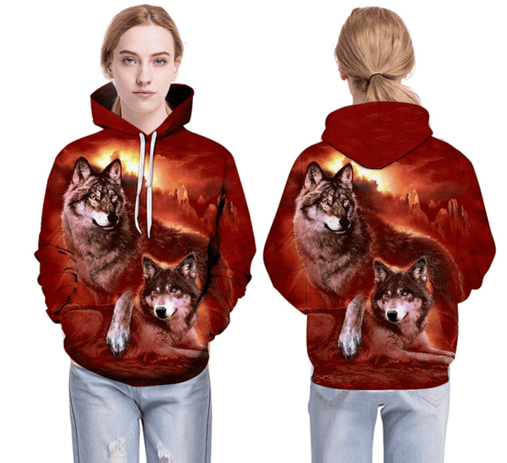 Digital Double Wolf Print Long-Sleeved Sweater - MRSLM