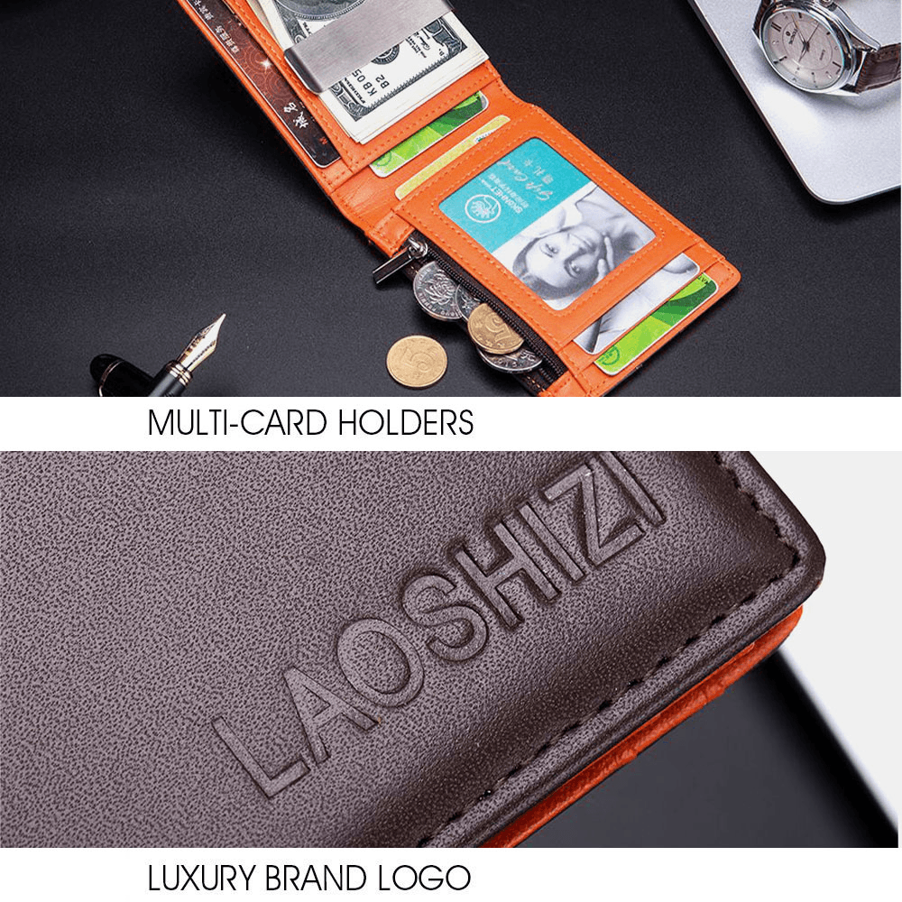 Men Bifold Leather Wallets RFID Anti-Theft Brush Multi-Card Slot Card Holder Coin Purse Cowhide Wallets - MRSLM
