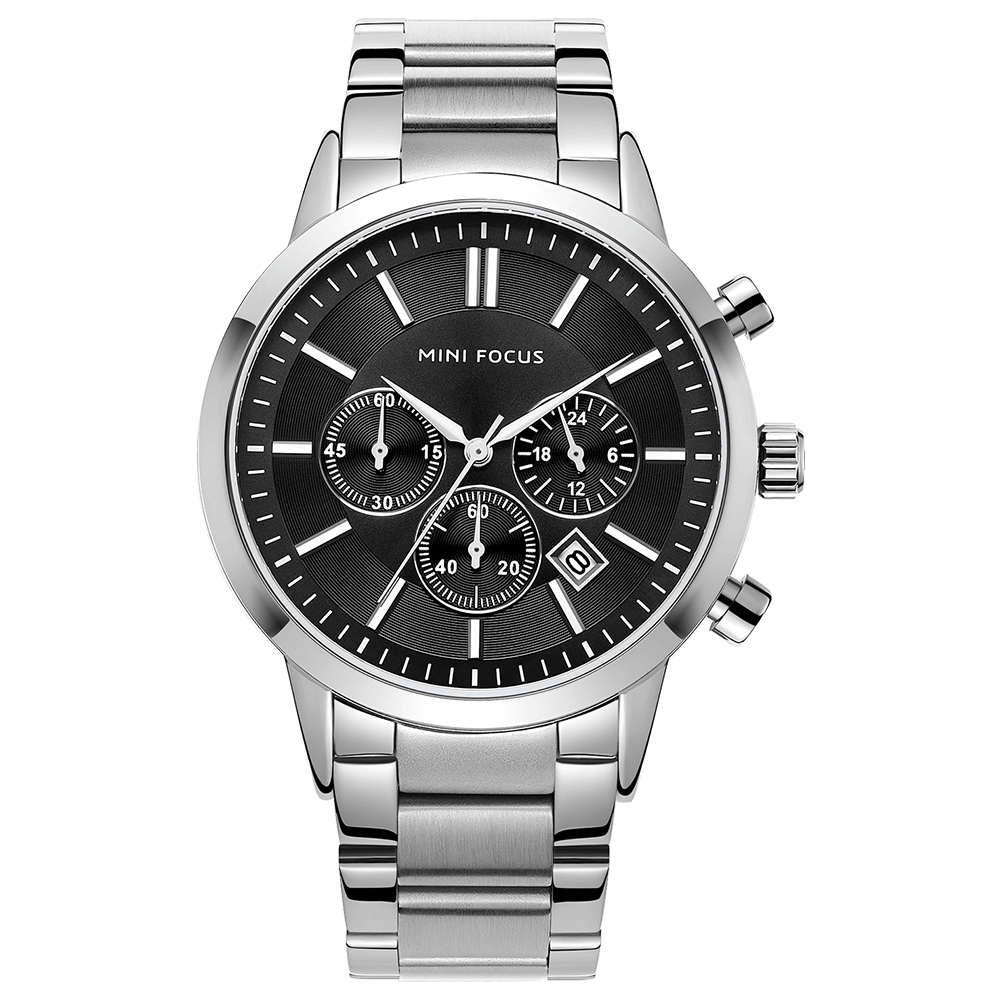 MINI FOCUS MF0188G Business Style Calendar Stainless Steel Men Wrist Watch Quartz Watch - MRSLM
