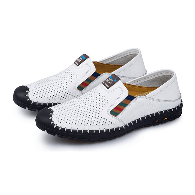Breathable Hollow Outs anti Collision Toe Genuine Leather Flats Loafers Shoes - MRSLM