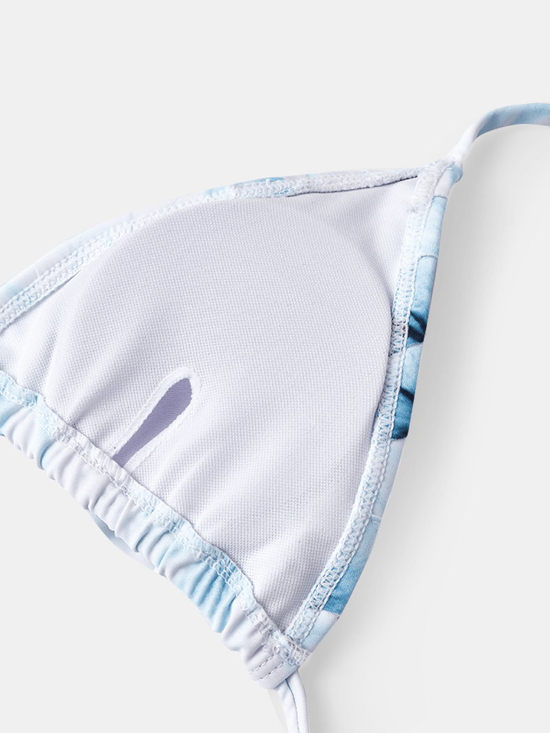 Women Triangle Halter Print Backless Bikini String Swimming Swimsuits - MRSLM