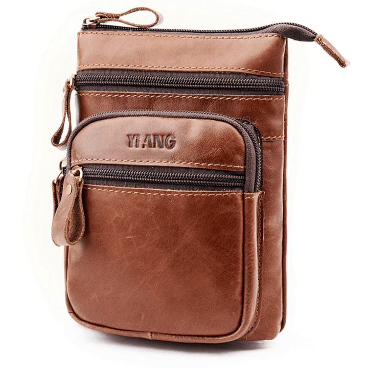 Men Phone Bag Multifunction Oil Wax Crossbody Bag Waist Bag - MRSLM