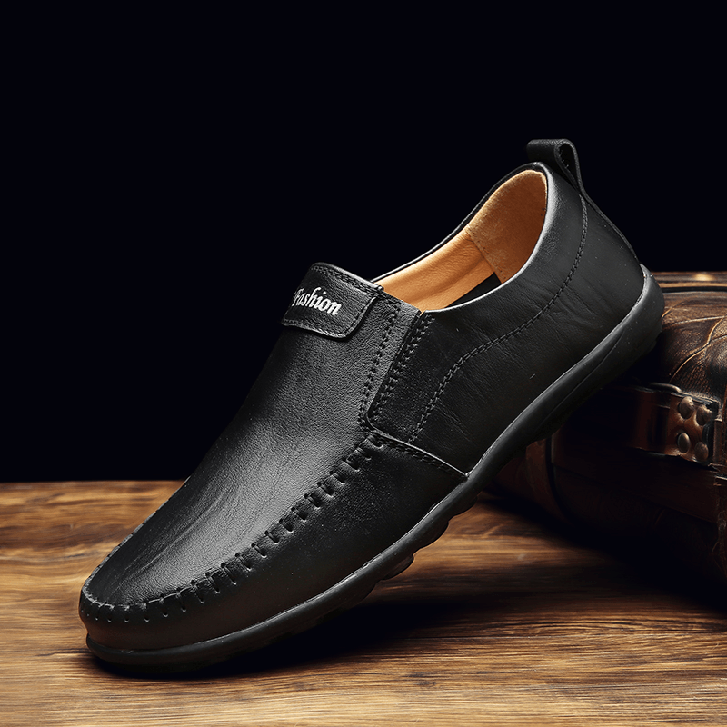 Men Genuine Leather Breathable Soft Bottom Slip on Driving Casual Business Loafers Shoes - MRSLM