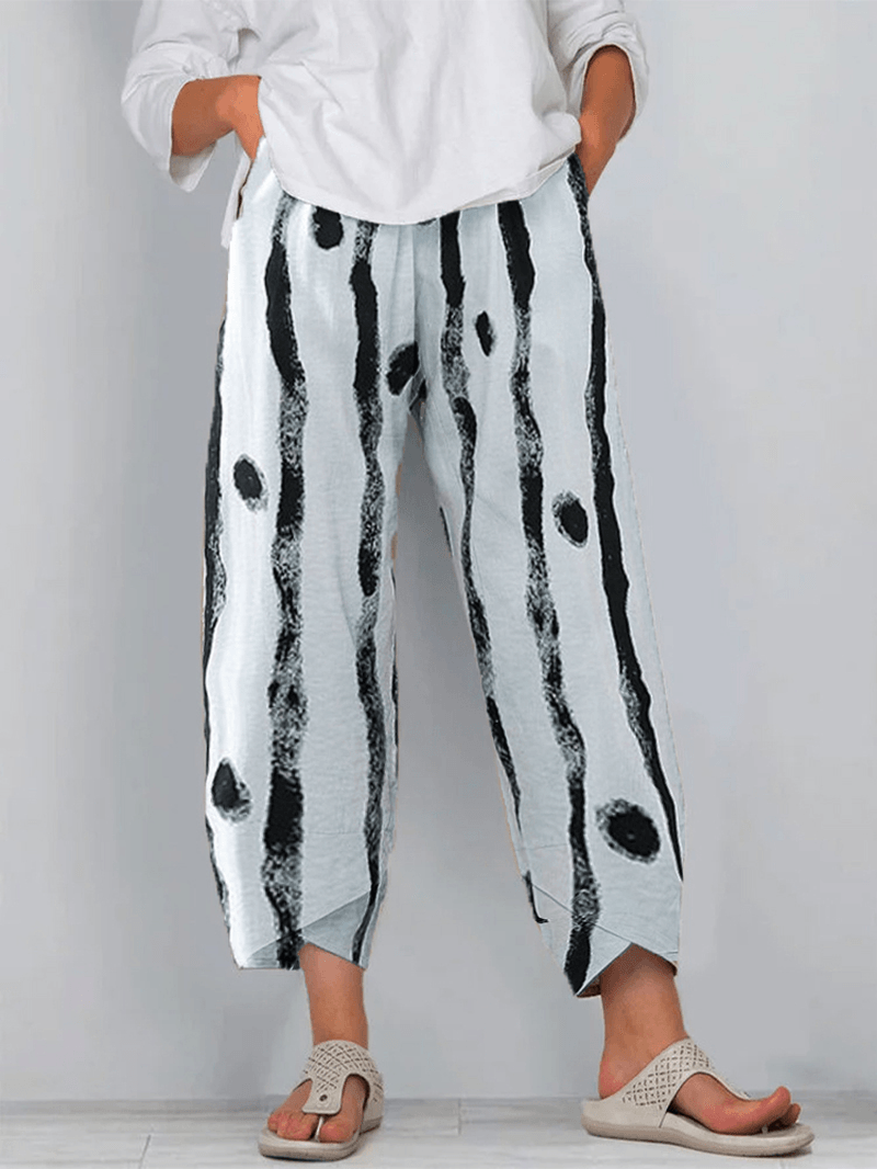 Striped Polka Dot Printed Elastic Waist Pants for Women - MRSLM