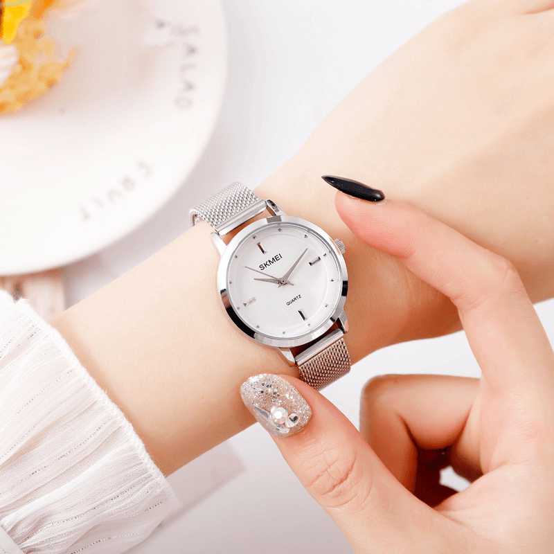 SKEMI 1528 Stainless Steel Strap Casual Style Waterproof Fashion Women Wristwatches Quartz Watch - MRSLM