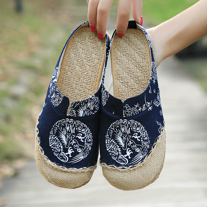 Women Casual Cotton Flax Outdoor Comfortable round Toe Flat Loafer Shoes - MRSLM