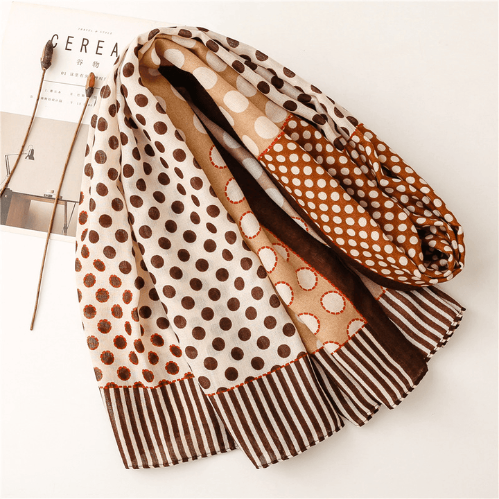 Scarf Literary Retro Small Dot Circle Hit Color Dual-Use Cotton and Linen Feel - MRSLM