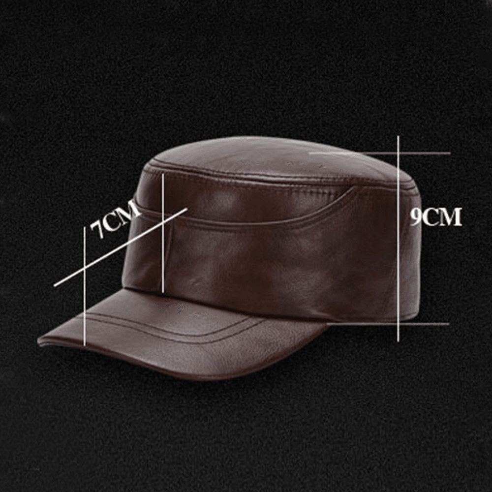 Men First Layer Cowhide Sweat-Absorbent Breathable Flat Top Hat Military Cap Cadet Army Caps - MRSLM