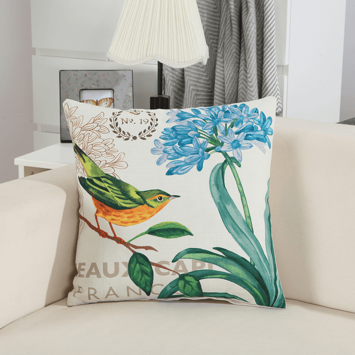 Cotton Linen Colorful Painting Birds Cushion Cover Car Decorative Throw Pillow Case - MRSLM
