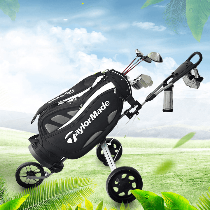 DOMINANT Professional Golf Three Wheeled Trolley Foldable Golf Push Bag Cart Outdoor Sports Golf Pitch Tool Supplies with Umbrella and Tee Holder Quick Open and Close Golf Pull Cart - MRSLM