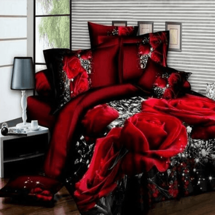 Bedding Set Luxury 3D Rose Cotton Bedding Sets Bed Sheet Duvet Cover Pillowcase Cover Set King Twin Queen Size Bedspread - MRSLM