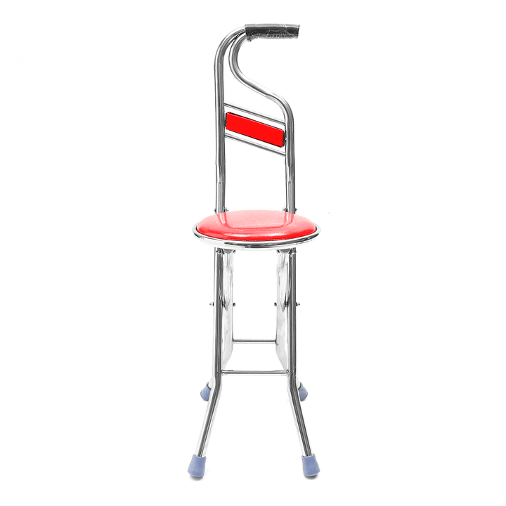 Stainless Steel Portable Folding Walking Stick Chair Seat Stool Travel Cane - MRSLM