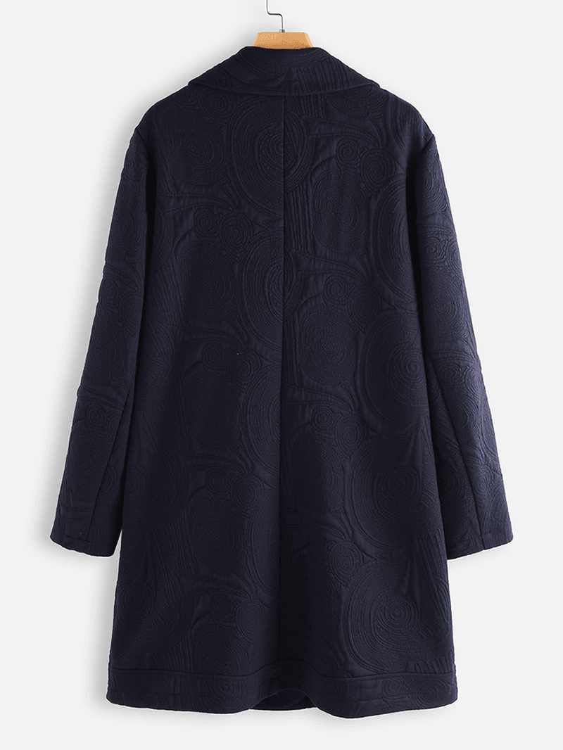 Jacquard Solid Color Lapel Long Sleeve Jacket Coats for Women - MRSLM