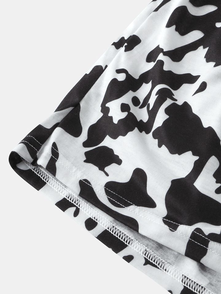 Women Cow Print Pajamas Short Set O-Neck Comfy Summer Sleepwear - MRSLM