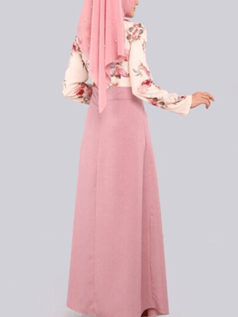 Women Floral Print Kaftan Robes Long Sleeve Ethnic Style Maxi Dresses - MRSLM
