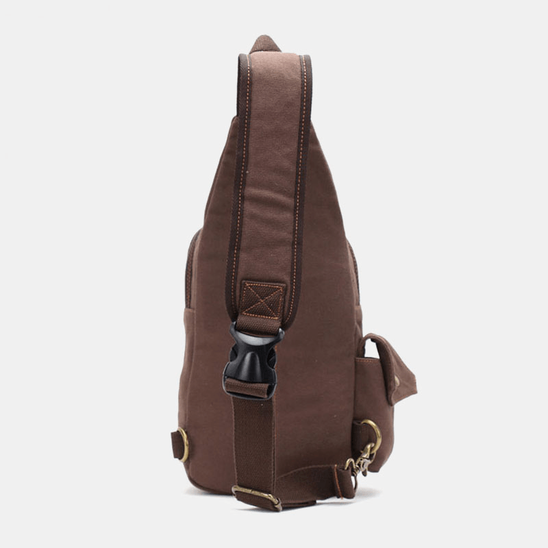 Men Genuine Leather and Canvas Travel Outdoor Carrying Bag Personal Crossbody Bag Chest Bag - MRSLM