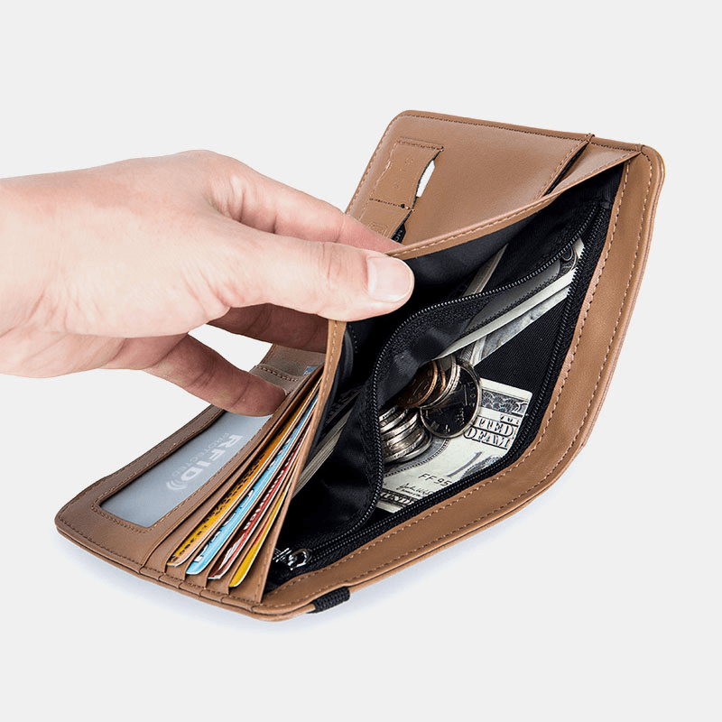 Unisex Genuine Leather RFID Multifunction Multi-Card Slot Travel Passport Bag Wallet with Elastic Strap - MRSLM