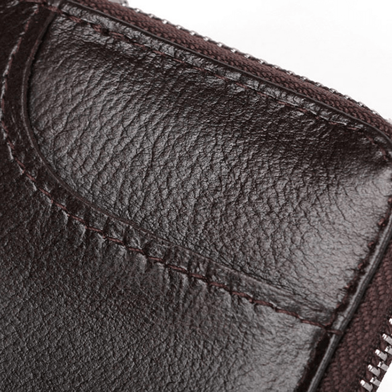 RFID Men and Women Genuine Leather 12 Card Slot Wallet Short Coin Purse - MRSLM