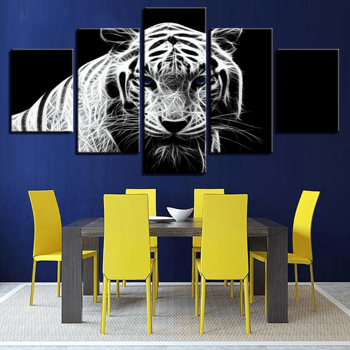 5PCS Modern Home Bedroom Wall HD White Tiger Art Picture Spray Painting Wall Sticker - MRSLM