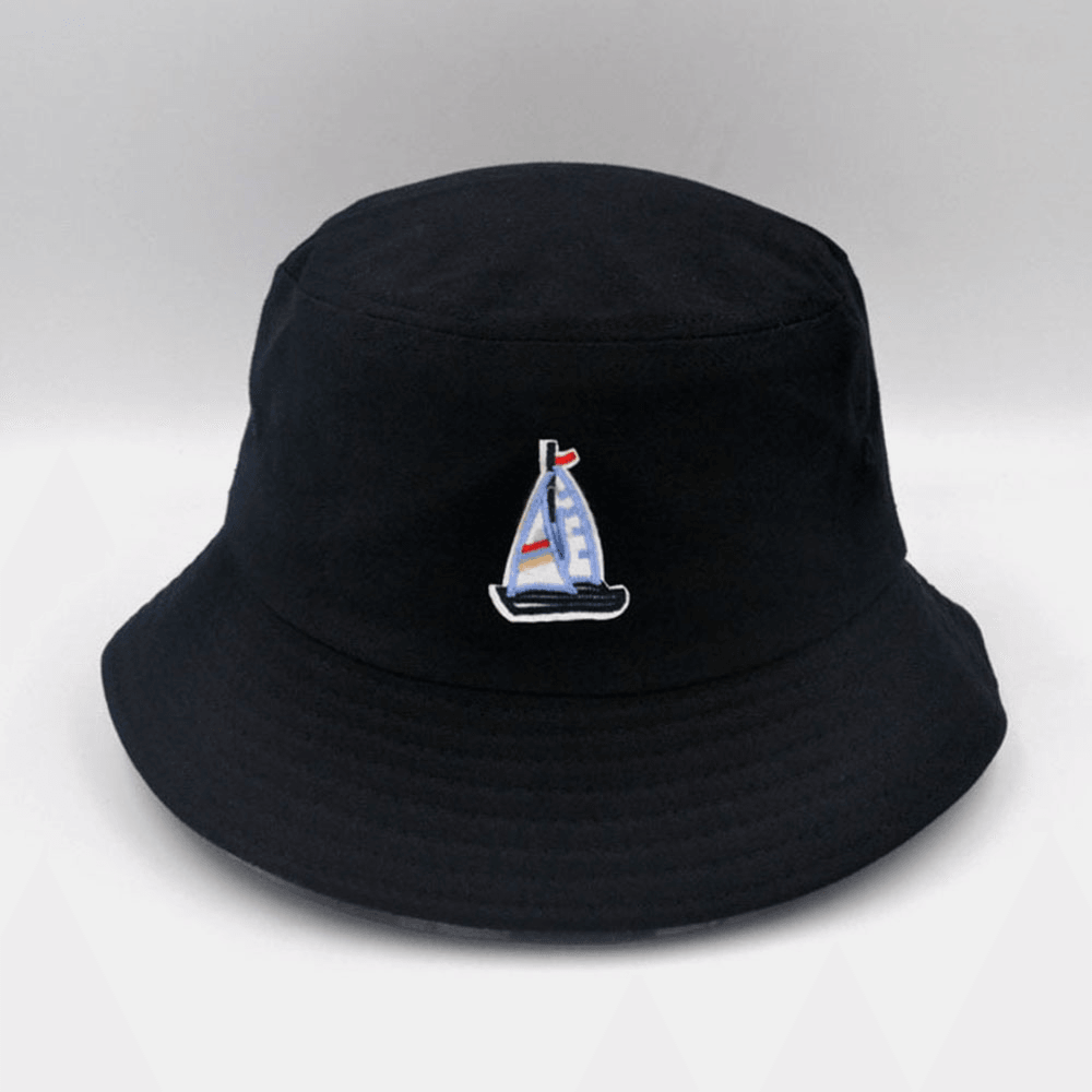 Unisex Cotton Sailboat Pattern Adjusable Casual Sunshade Bucket Hat - MRSLM