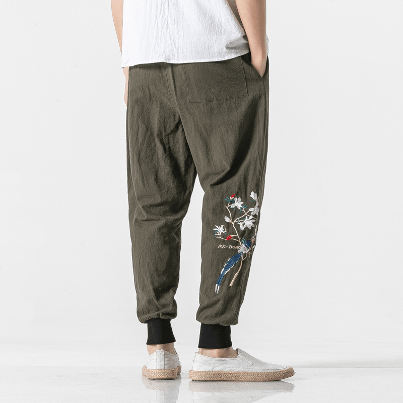 Oversized Embroidered Color Embroidered Cropped Trousers - MRSLM