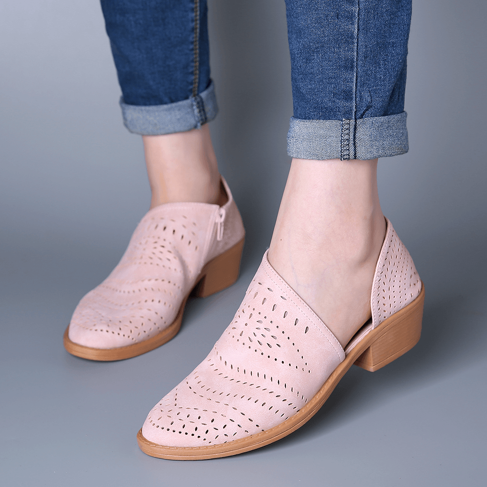Women Casual Soft Breathable Hollow Zipper Ankle Boots - MRSLM