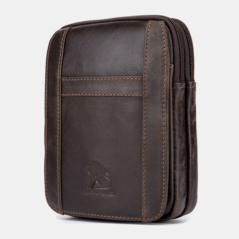 Men Genuine Leather Retro Outdoor 6.5 Inch Phone Bag Belt Hand Free Waist Bag - MRSLM