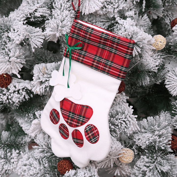 Christmas Socks Red Blue Plaid Dogs Paw Stockings Sacks Hanging New Year Kids Gifts Christmas Party Decorations - MRSLM