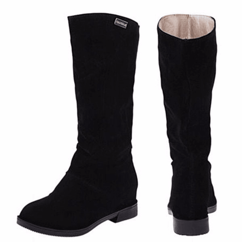 Women Warm Solid Color Suede Winter Snow Mid-Calf Boots - MRSLM