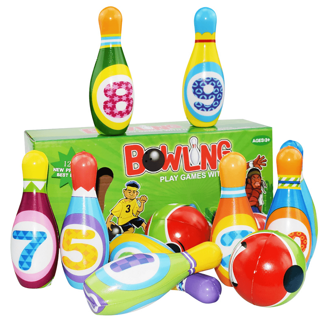 12 Pcs Kids Colorful 10 Bowling Pins 2 Bowling Balls Outdoor Indoor Family Sport Game - MRSLM