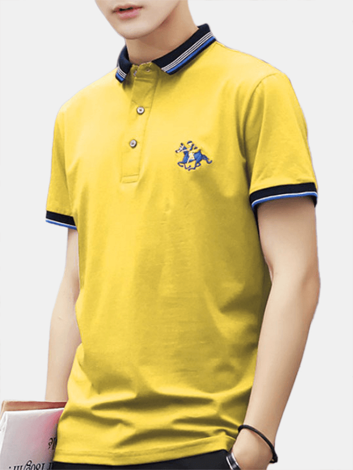 Mens Fashion Solid Color Short Sleeve Turn down Collar Casual Tops - MRSLM