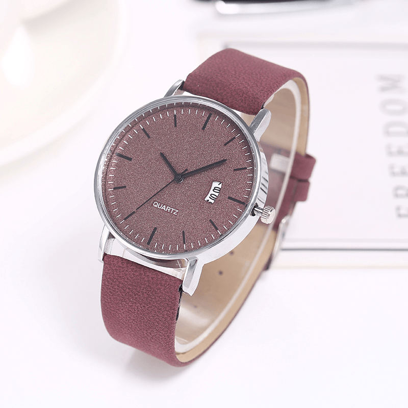 Casual Sports with Calendar Frosted Dial Chronograph Leather Band Women Quartz Watch - MRSLM