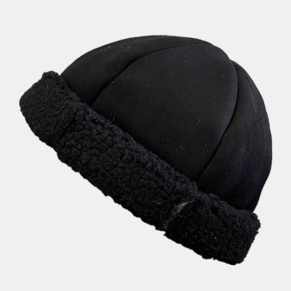 Unisex Shearling Lamb Hair Warm Casual Fashion plus Thicken Brimless Beanie Skull Hat Landlord Hat - MRSLM