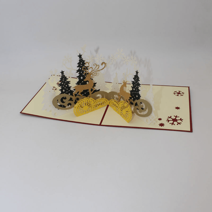 Christmas Forest Deer 3D Pop up Greeting Card Christmas Gifts Party Greeting Card Paper Carving Gift - MRSLM