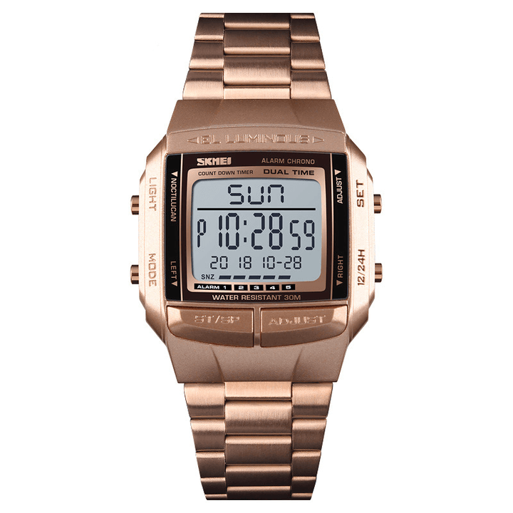SKMEI Multifunctional Luminous Display Calendar Stopwatch Alarm Clock 3ATM Waterproof Men Digital Watch - MRSLM